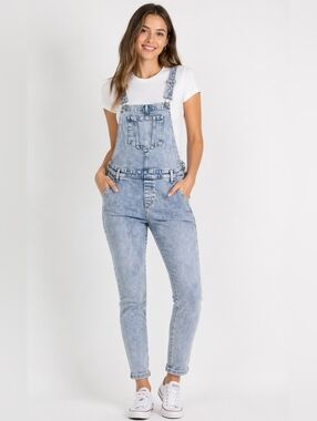 Blue Denim Overalls Old Navy Pockets , Side zip, Skinny Size 4